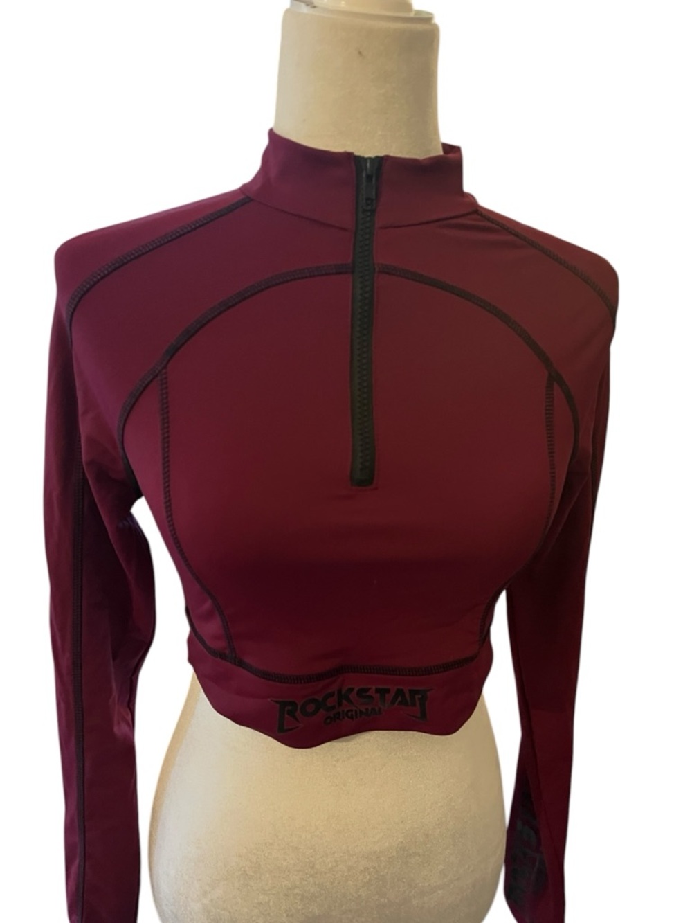 ROCKSTAR Original Women's Burgundy Cropped Long Sleeve Workout Top Size Medium